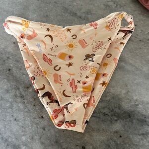 Skatie Western Print Bikini Bottom - Cream and Pink